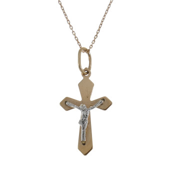 Christian cross pendant, 14k red and white gold