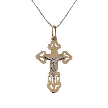 Christian cross pendant, 14k red and white gold
