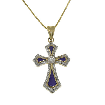 Christian cross, 14K yellow gold with diamonds