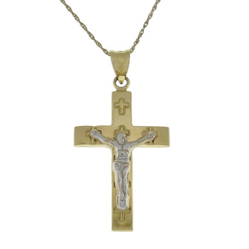 Christian cross, 14K yellow and white gold