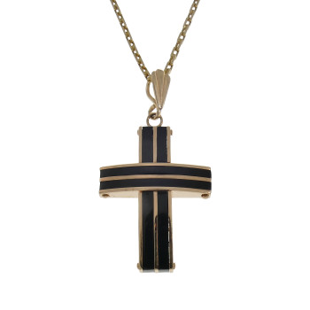 Catholic cross, 14 kt red gold and onyx
