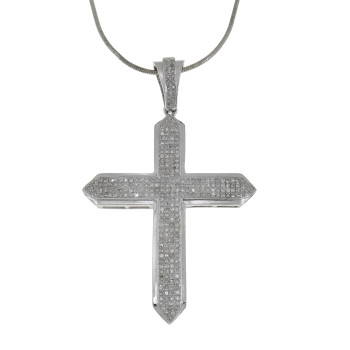 Gold pendant - Christian cross, 14K white gold with diamonds