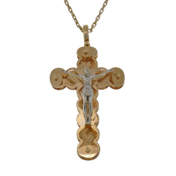 Christian cross pendant, 14k red and white gold