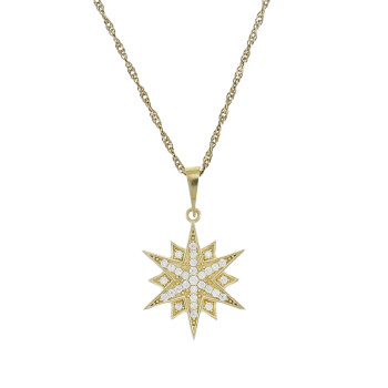 Gold pendant - Star of Bethlehem, 14K yellow gold with cubic zirconia