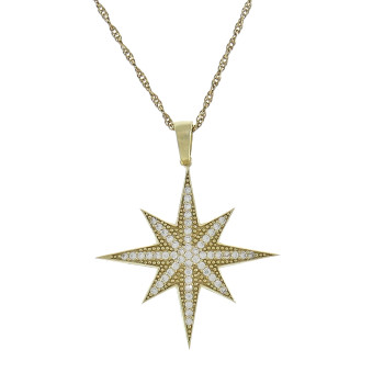 Gold pendant - Star of Bethlehem, 14K yellow gold with cubic zirconia