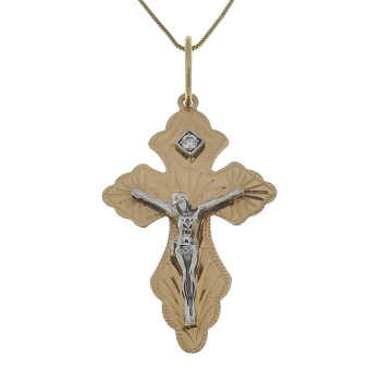 Christian cross pendant, 14k red and white gold