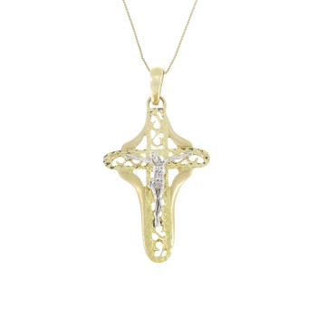 Christian cross pendant, 14k red and white gold