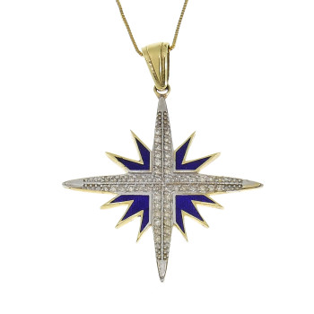 Gold pendant - Star of Bethlehem, 14K yellow gold with diamonds