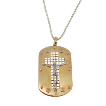 Christian cross pendant, 14k red and white gold