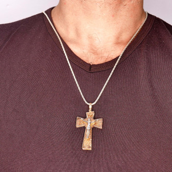 Christian cross pendant, 14k red and white gold