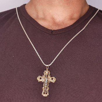 Christian cross pendant, 14k red and white gold