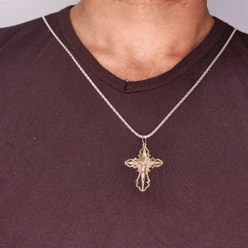 Christian cross pendant, 14k red and white gold