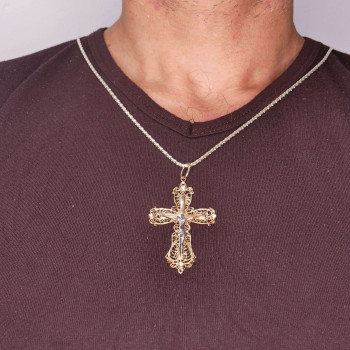 Christian cross pendant, 14k red and white gold