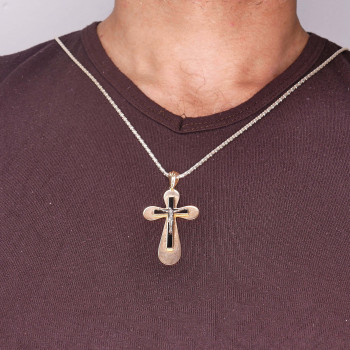 Christian cross pendant, 14k red and white gold