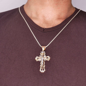 Christian cross pendant, 14k red and white gold