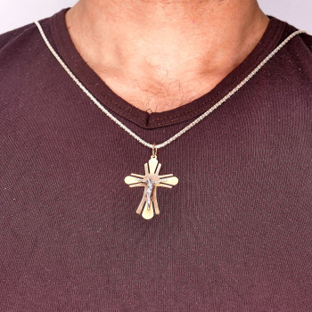 Christian cross pendant, 14k red and white gold