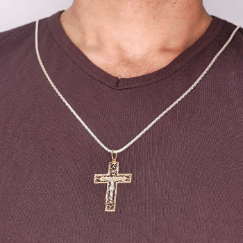 Christian cross pendant, 14k red and white gold