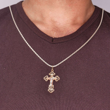 Christian cross pendant, 14k red and white gold