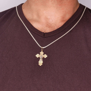 Christian cross pendant, 14k red and white gold