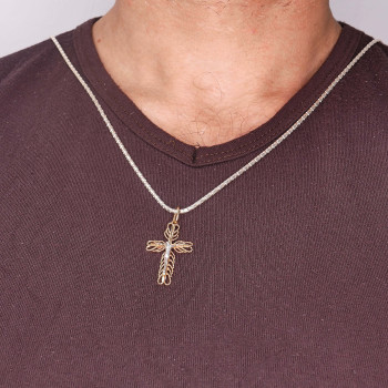 Christian cross pendant, 14k red and white gold