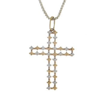 Christian cross pendant, 14k red and white gold
