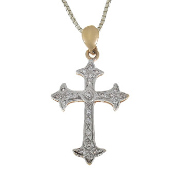 Christian cross pendant, 14k red and white gold
