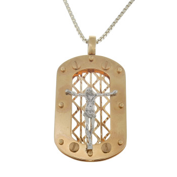 Christian cross pendant, 14k red and white gold