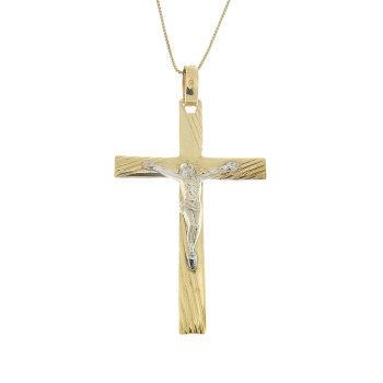 Christian cross pendant, 14k red and white gold