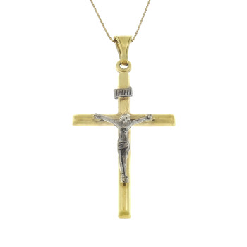 Pendant - Christian cross, yellow and white gold