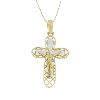 Pendant - Christian cross, yellow and white gold