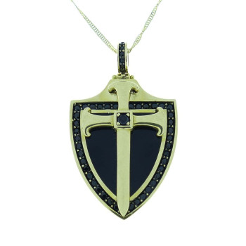 Pendant - Catholic cross, yellow gold and zircon