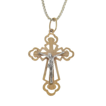 Christian cross pendant, 14k red and white gold
