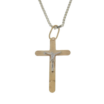 Christian cross pendant, 14k red and white gold