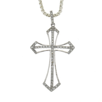 Gold pendant - Christian cross, 14K white gold with diamonds