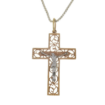 Christian cross pendant, 14k red and white gold