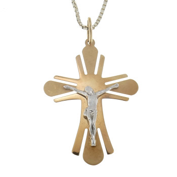 Christian cross pendant, 14k red and white gold