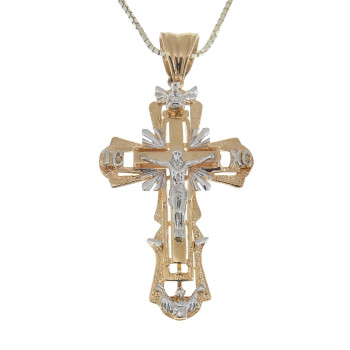 Christian cross pendant, 14k red and white gold