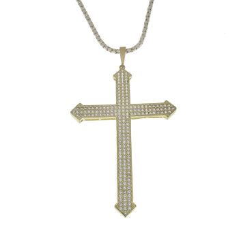 Gold pendant - Christian cross, 14K yellow gold with zirconia