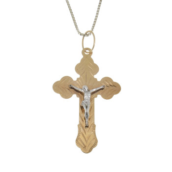 Christian cross pendant, 14k red and white gold