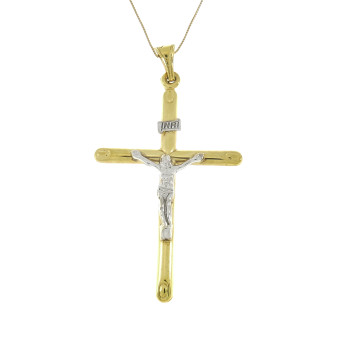 Christian cross, yellow and white gold 14 kt