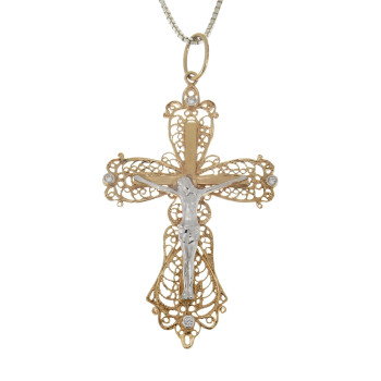 Christian cross pendant, 14k red and white gold