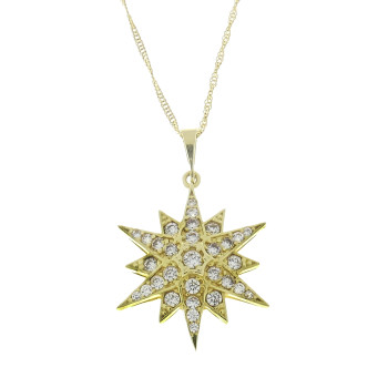 Gold pendant - Star of Bethlehem, 14K yellow gold with cubic zirconia