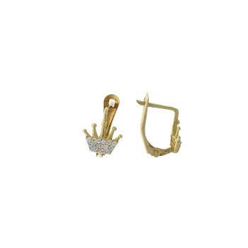 Earrings for girls - crown, yellow gold 14 kt