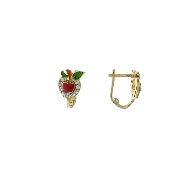 Earrings for girls - apple, yellow gold 14 kt
