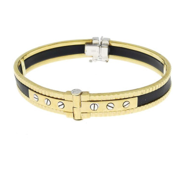 Men's bracelet, 14 kt yellow gold and rubber, length 22 cm