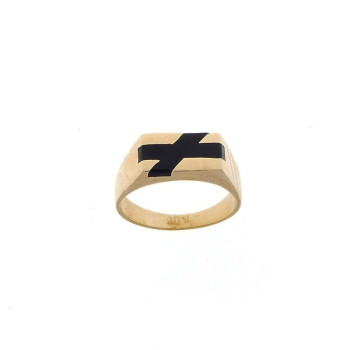 Gold men`s ring, yellow gold, black onyx