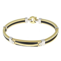 Men's bracelet, yellow gold and rubber, length 22 cm