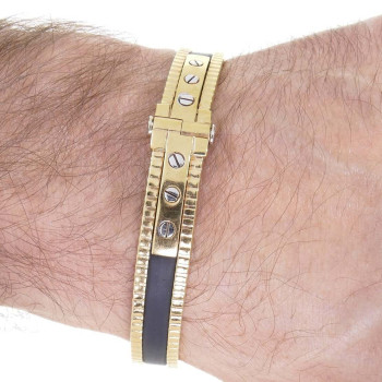 Men's bracelet, 14 kt yellow gold and rubber, length 22 cm