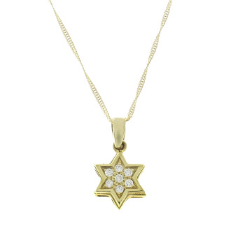 תליון זהב - מגן דוד, זהב צהוב 14 קראט עם יהלומים