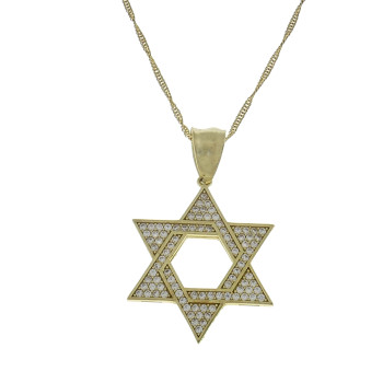 תליון - מגן דוד, זהב צהוב עם זירקוניה